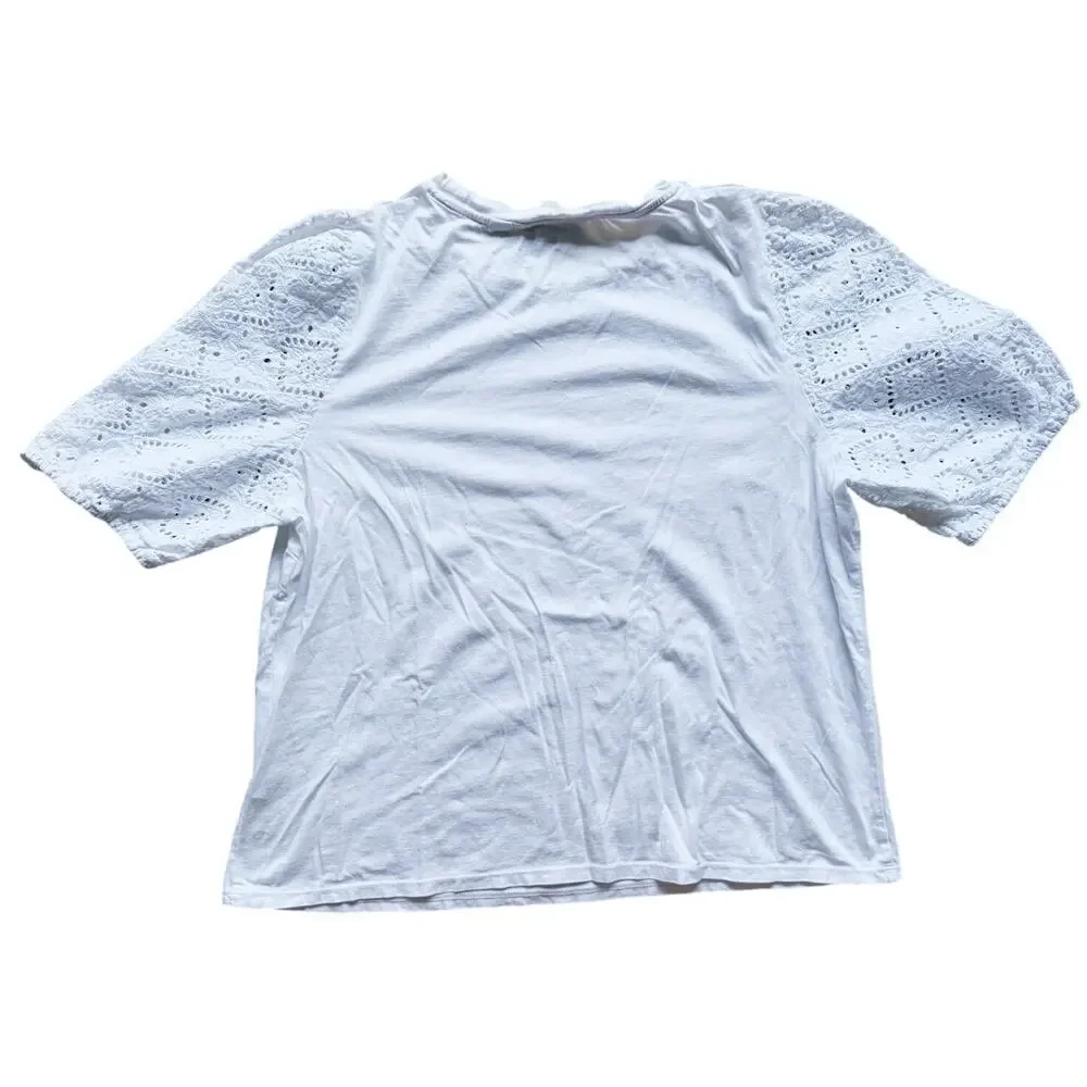 Boden Abigail Lace Eyelet Puff Sleeve Jersey Top Size 16 White Romantic Cottage - Picture 4 of 9